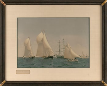 FREDERIC COZZENS PRINT "RUNNING OUT NEW BEDFORD" 19th Century 14" x 20" sight. Framed 24" x 30".