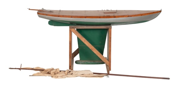 POND MODEL First Half of the 20th Century Height on cradle to deck 22.5". Total length 52.5". Mast