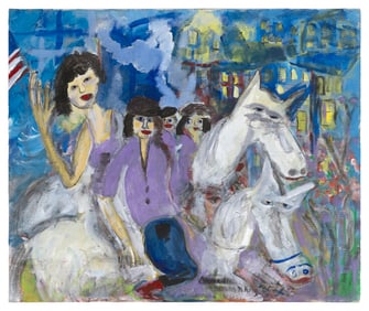EDWARD BANFORD LEAMAN (Massachusetts, 1946-2023), Figures with horses., Oil on canvas, 20" x 24".