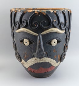 MEXICAN REDWARE FACE POT Circa 1960 Height 17". Diameter 15.5".