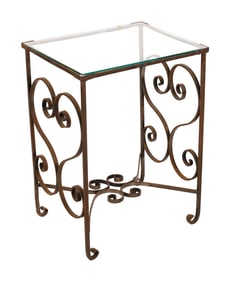 WROUGHT IRON END TABLE First Half of the 20th Century Height 27.5". Length 20.5". Width 16.5".