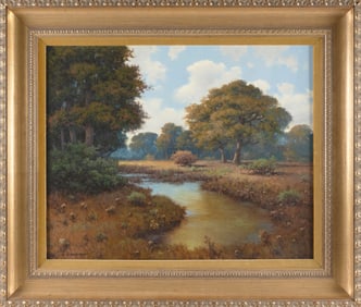 ROLAND DELBERT ENRIGHT (Texas/Wisconsin, 1921-1983), River landscape., Oil on canvas, 24" x 30".