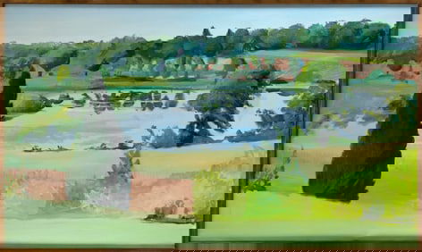 PAUL GORDON GEORGES (New York/Oregon/France, 1923-2002), Landscape with pond., Oil on canvas.