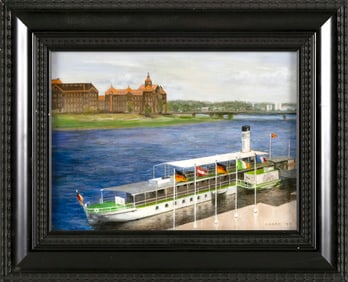 ROBERT L. BARRY (Massachusetts, 1929-2016), "The Dresden"., Oil on canvas, 8" x 11". Framed 12" x