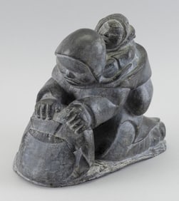 DAVIDEE SHAOMIK CARVED SOAPSTONE FIGURE Inukjuak, Nord-du-Qu?bec, 1925-1984 Height 7.5". Length 10".