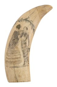 SCRIMSHAW WHALE'S TOOTH 19th Century Length 7".