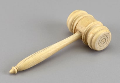CARVED AND TURNED BONE GAVEL Late 19th/Early 20th Century Length 8". Width 3.25".
