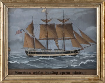 CONTINENTAL SCHOOL (19th Century,), "An Americana Whaler Hunting Sperm Whales."., Watercolor and