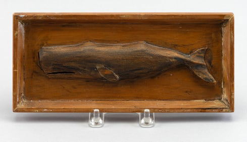 SPERM WHALE CARVED WOOD WALL PLAQUE, Concord, Massachusetts, 20th Century Backboard
