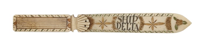* ENGRAVED WHALEBONE LETTER OPENER Length 7.5".