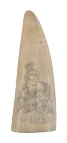 SCRIMSHAW WHALE'S TOOTH WITH PORTRAIT OF A LADY 19th Century Length 5".