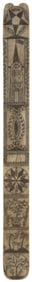 SCRIMSHAW WHALEBONE BUSK WITH FOLIATE AND OTHER DESIGNS 19th Century Length 14". Width 1.5".