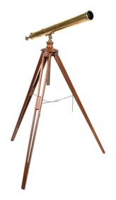 BRASS TELESCOPE ON TRIPOD Late 19th/Early 20th Century Length closed 37.75". Tripod height closed