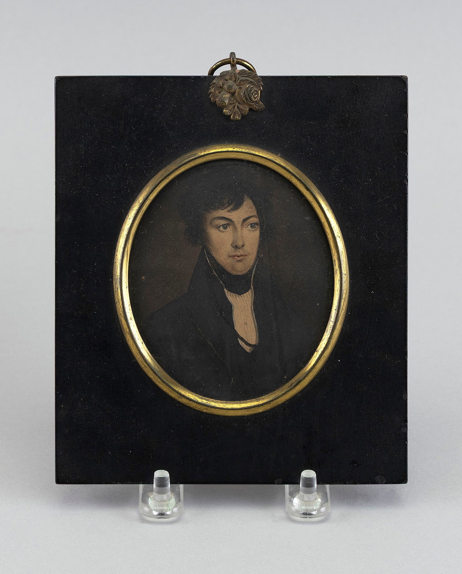 AMERICAN SCHOOL (19th Century,), Miniature bust portrait of a gentleman., Mixed media on paper,