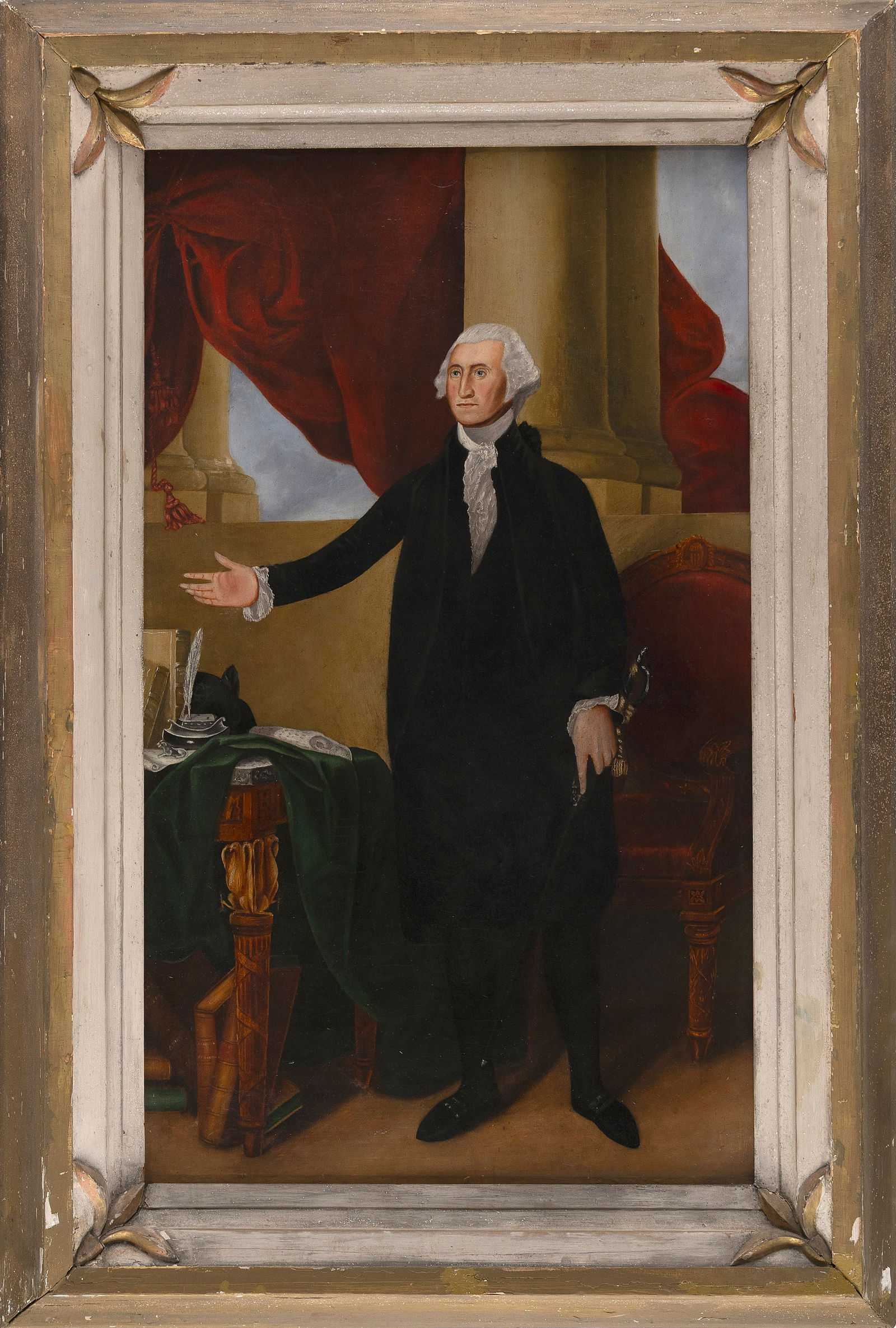 AFTER GILBERT STUART (19th Century,), Portrait of George Washington., Oil on canvas, 40.5" x 24.25". (1 of 2)