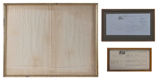 HANDWRITTEN DOCUMENT CHRONICLING THE VOYAGES OF CAPTAIN ISAAC KNAPP Circa 1838 Framed 18.75" x