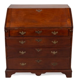 CHIPPENDALE WALNUT SLANT-LID DESK Late 18th Century Height 38.5". Width 35.75". Depth 19.5".