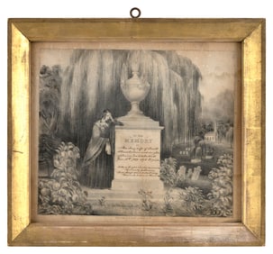 NATHANIEL CURRIER BLACK AND WHITE MEMORIAL LITHOGRAPH 19th Century 12" x 14" sight. Framed 15" x