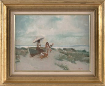 HARRY LANG BARTON (New York, 1908-2001), "Afternoon at the Beach"., Oil on masonite, 12" x 16".