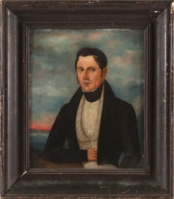 AMERICAN SCHOOL (19th Century,), Portrait of sea captain Russell on Nantucket., Oil on artist panel,