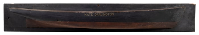 MOUNTED HALF HULL MODEL OF THE "KATE DARLINGTON" 19th Century Backboard 9" x 58.5".