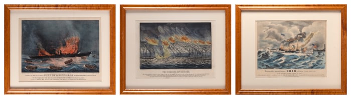 THREE CURRIER & IVES HAND-COLORED SMALL FOLIO LITHOGRAPHS New York, Mid- to Late 19th Century Each