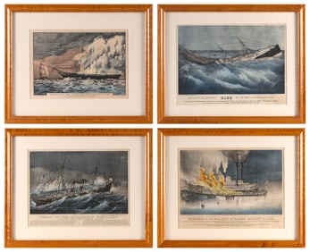 FOUR CURRIER & IVES HAND-COLORED SMALL FOLIO LITHOGRAPHS New York, 19th Century Each approx. 10.5" x
