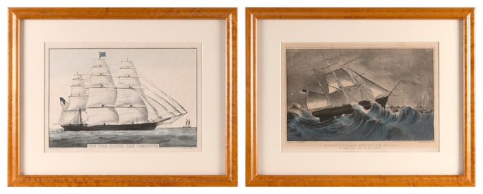 TWO CURRIER & IVES HAND-COLORED SMALL FOLIO LITHOGRAPHS New York, 19th Century Both approx. 9.5" x