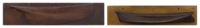 TWO MOUNTED HALF HULL MODELS 19th Century Lengths 23" and 26".