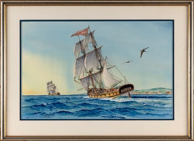 JAMES M. KELLY (America, Contemporary), "Birds of Prey", depicting two birds following a ship at