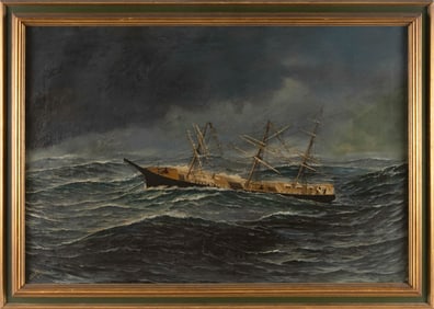 J.B. ORR (America, 19th Century), American clipper ship L. Schepp in stormy seas., Oil on canvas,