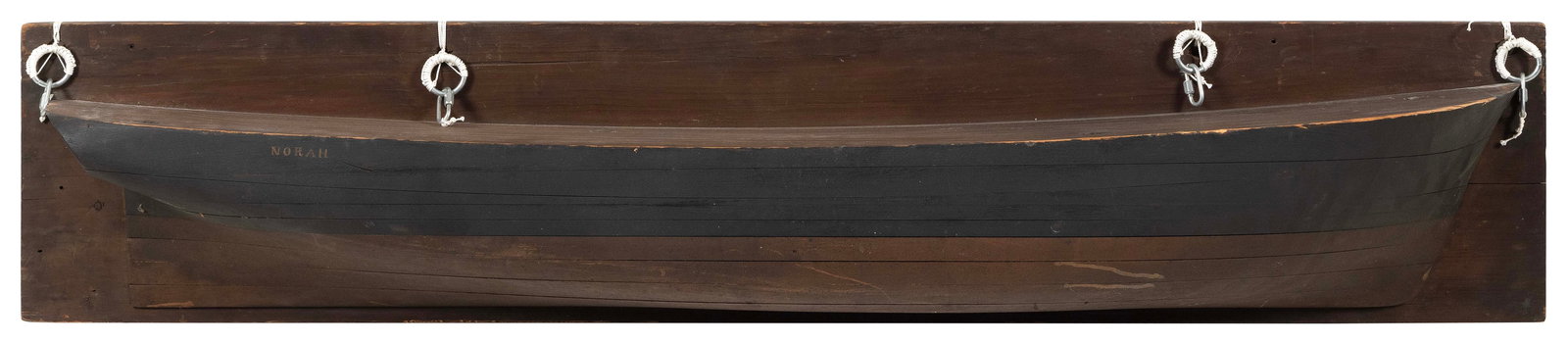 MOUNTED BUILDER'S HALF HULL MODEL OF THE "NORAH" 19th Century Backboard 9.75" x 49.75". (1 of 1)