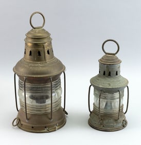 TWO SMALL SHIP'S LANTERNS Early 20th Century Heights 8" and 11".