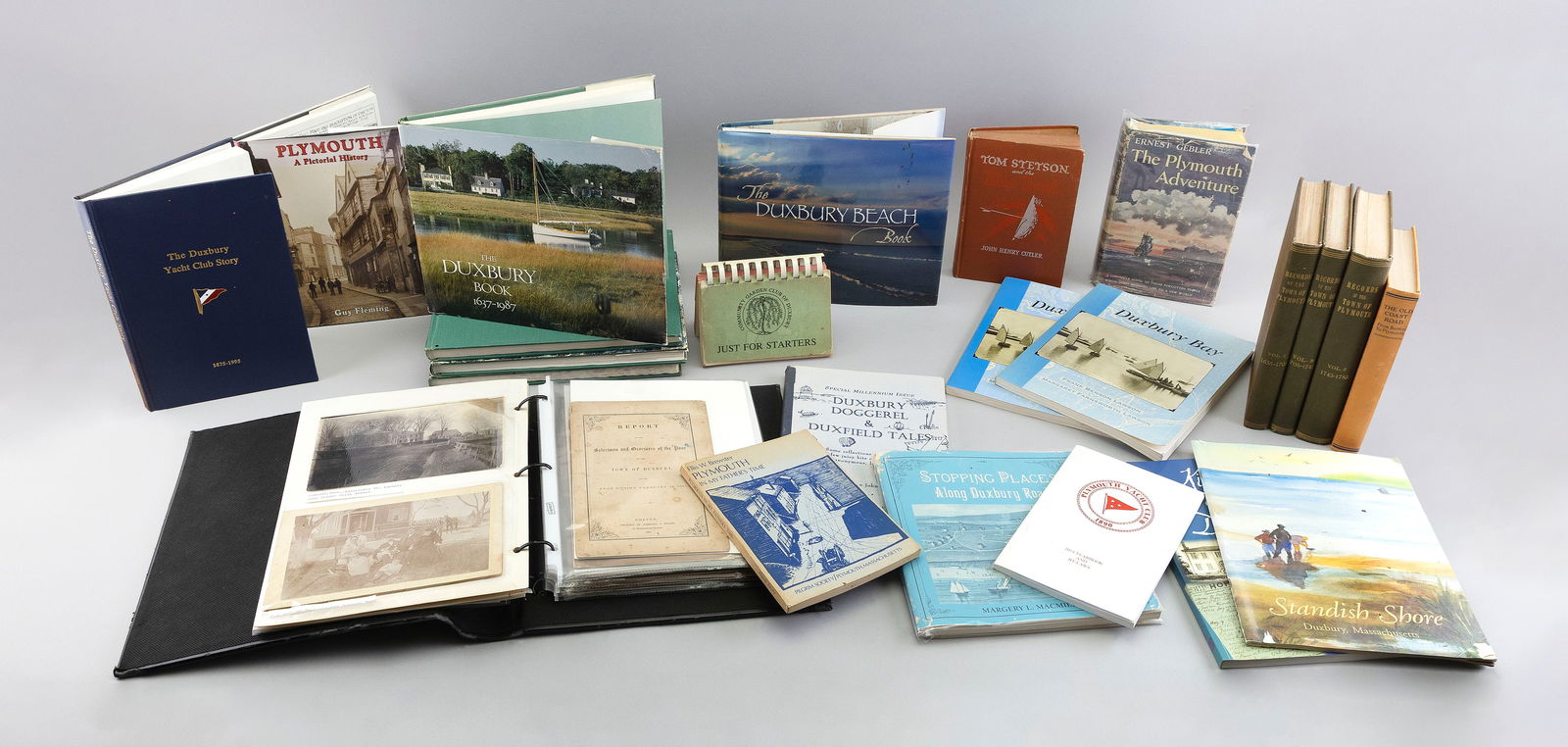 COLLECTION OF MOSTLY DUXBURY AND PLYMOUTH, MASSACHUSETTS BOOKS AND EPHEMERA Largest 13.5" x 12". (1 of 1)
