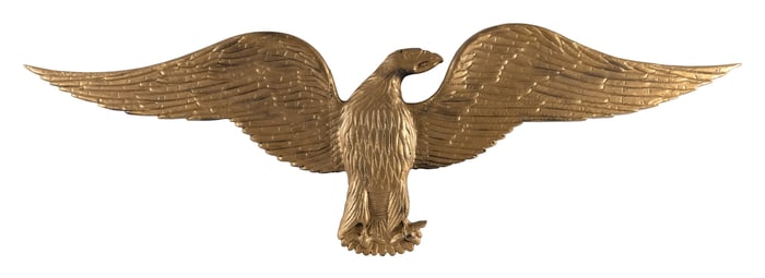CARVED WOODEN SPREAD-WING EAGLE First Half of the 20th Century Height 21". Length 72".