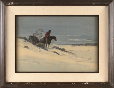 LLOYD HARTING (California/Minnesota, 1901-1974), "Lone Sentinel"., Watercolor and gouache on board,
