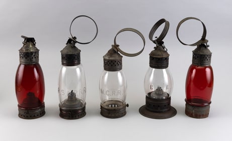 FIVE RAILROAD LANTERNS 19th Century