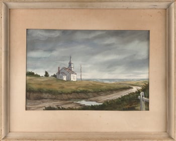 W.D. PRIZER (America, 20th Century), Desolate church on Martha's Vineyard, Massachusetts.,