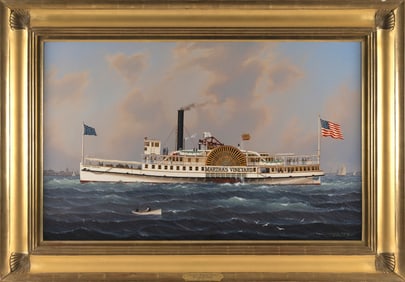 WILLIAM R. DAVIS (Massachusetts, 1952-), Steamboat Martha's Vineyard., Oil on canvas, 26" x 40".