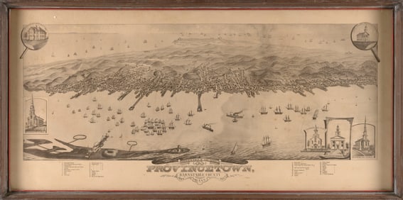 REPRODUCTION PRINT "BIRD'S EYE VIEW OF THE TOWN OF PROVINCETOWN" 20th Century Photolithograph on