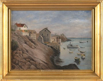 AMERICAN SCHOOL (Early 20th Century,), "Tuckers Landing - Marblehead"., Oil on board, 9" x 12".