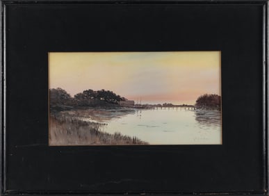 ALICE PREBLE TUCKER DE HAAS (New York/Massachusetts, 1859-1920), Sunset over the pier., Watercolor,