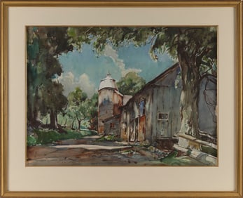 WILLIAM LESTER STEVENS (Massachusetts, 1888-1969), New England barn and silo., Watercolor on paper,