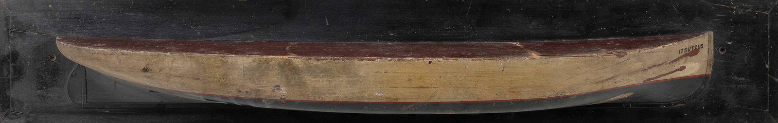 MOUNTED HALF HULL MODEL OF THE "ITSUTZUS" Late 19th/Early 20th Century Backboard 9" x 58". (1 of 2)