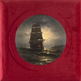 OTIS S. WEBER (New York/Massachusetts, Active 1876-1910), Ship under moonlight., Oil on concave