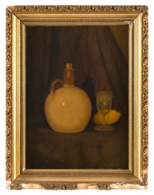 C. MYRON CLARK (Massachusetts, 1858-1925), Still life of a jug, a wineglass and a lemon., Oil on