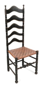 RARE EARLY DELAWARE VALLEY LADDERBACK SIDE CHAIR Delaware Valley, Circa 1750 Back height 46.5". Seat