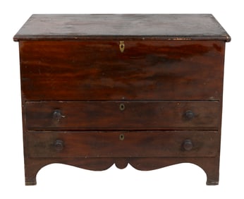 GRAIN-PAINTED PINE BLANKET CHEST New England, 19th Century Height 34.5". Width 43". Depth 17.25".