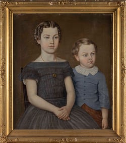 AMERICAN SCHOOL (Mid-19th Century,), Portrait of a brother and sister., Oil on canvas, 30" x 26".