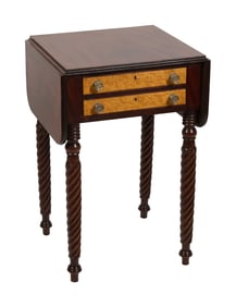 SHERATON DROP-LEAF TWO-DRAWER STAND 19th Century Height 29". Width 16" plus two 9.5" drop leaves.
